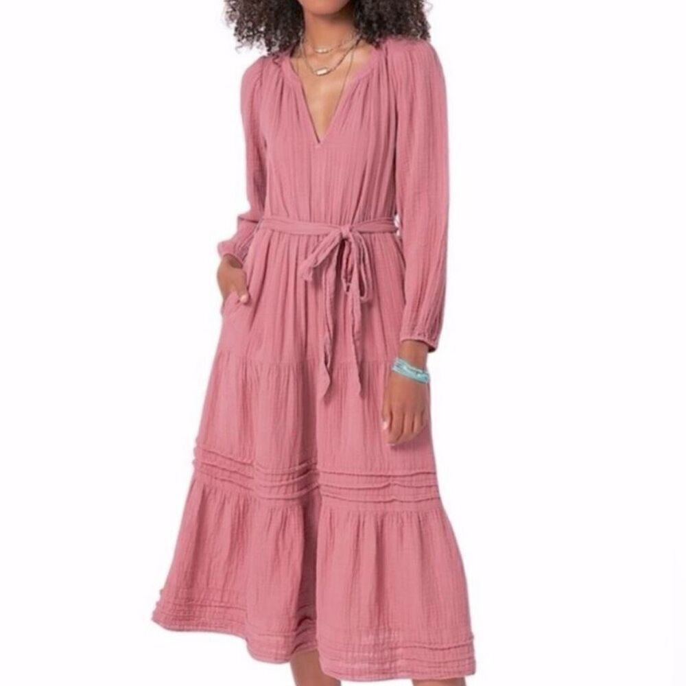 Xirena Addison Seersucker Gauzy Maxi Dress Size M Dusty Rose Pink